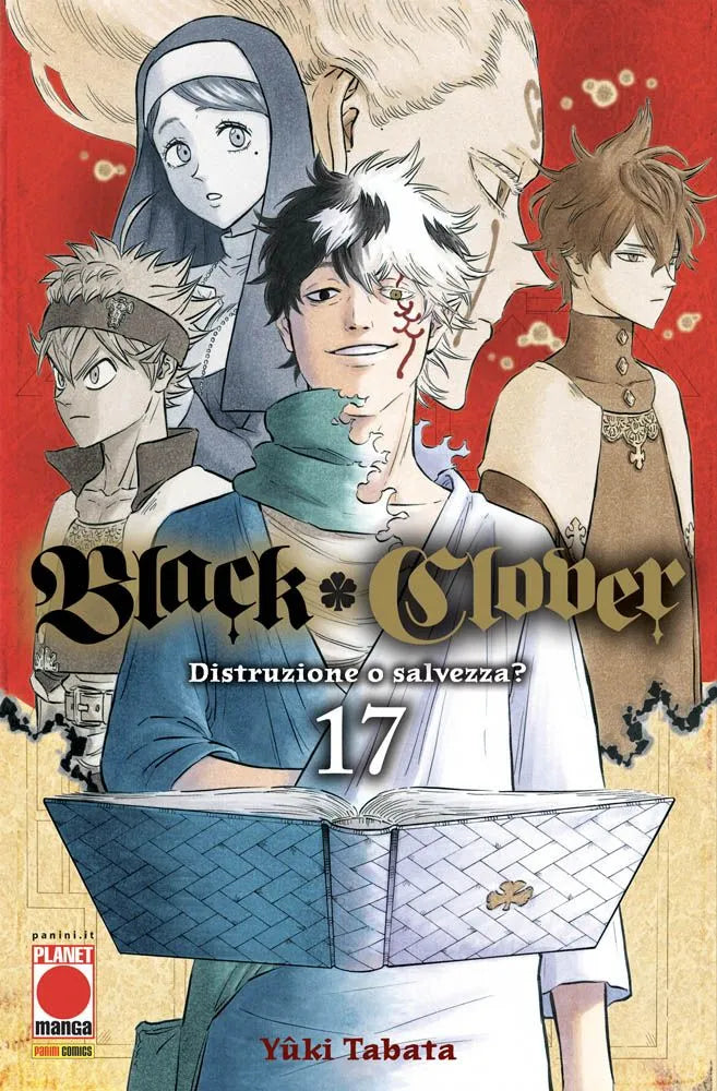 Copertina del manga Black Clover Vol. 17. L'illustrazione mostra in primo piano Yuno, la cui espressione è mutata a causa della possessione elfica, con segni mistici sul volto e un'aura di potere magico azzurro intenso. Accanto a lui compaiono altri membri dell'Alba Dorata trasformati. Lo stile di Yūki Tabata cattura perfettamente la drammaticità del momento. In alto spicca il logo del titolo.