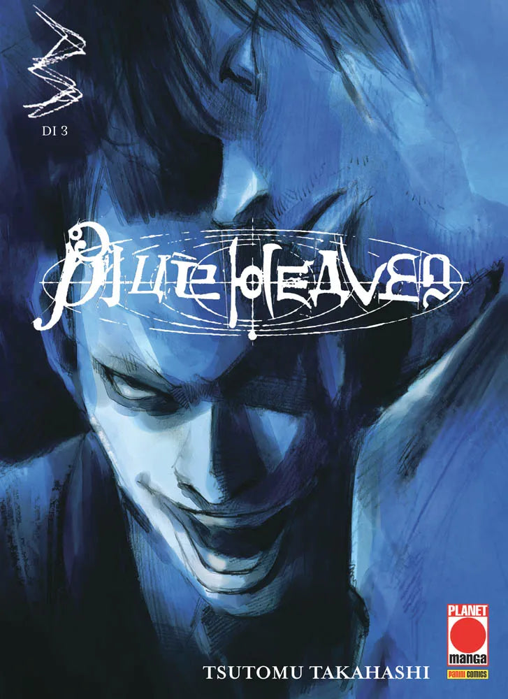 Copertina del manga Blue Heaven Vol. 3 di Tsutomu Takahashi edito da Panini Planet Manga con un'illustrazione drammatica in tonalità blu.