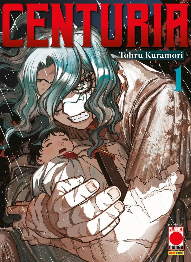 Copertina dell'edizione regular del manga Centuria Vol. 1. In primo piano Julian, un giovane ragazzo dai capelli scuri e spettinati, con uno sguardo intenso e ferito. Indossa abiti logori e lo sfondo suggerisce un'atmosfera cupa e tempestosa, con richiami agli elementi marini e soprannaturali della trama. In alto il logo "Centuria" e il marchio Planet Manga.
