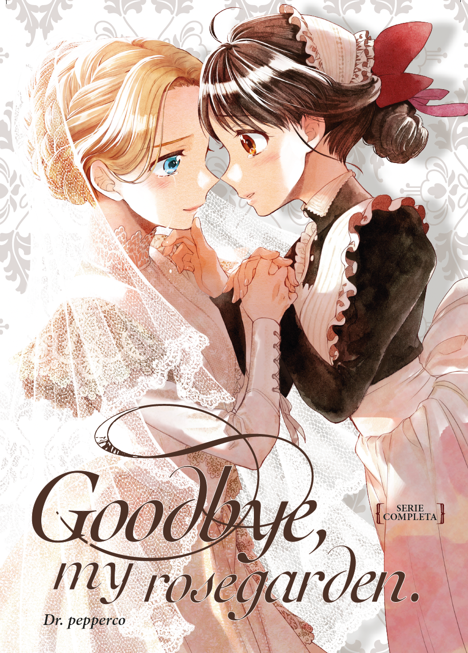 Cofanetto Wrap Box del manga Goodbye, My Rosegarden. Illustrazione romantica di due ragazze in epoca vittoriana, una nobildonna e una cameriera, che si guardano teneramente negli occhi.