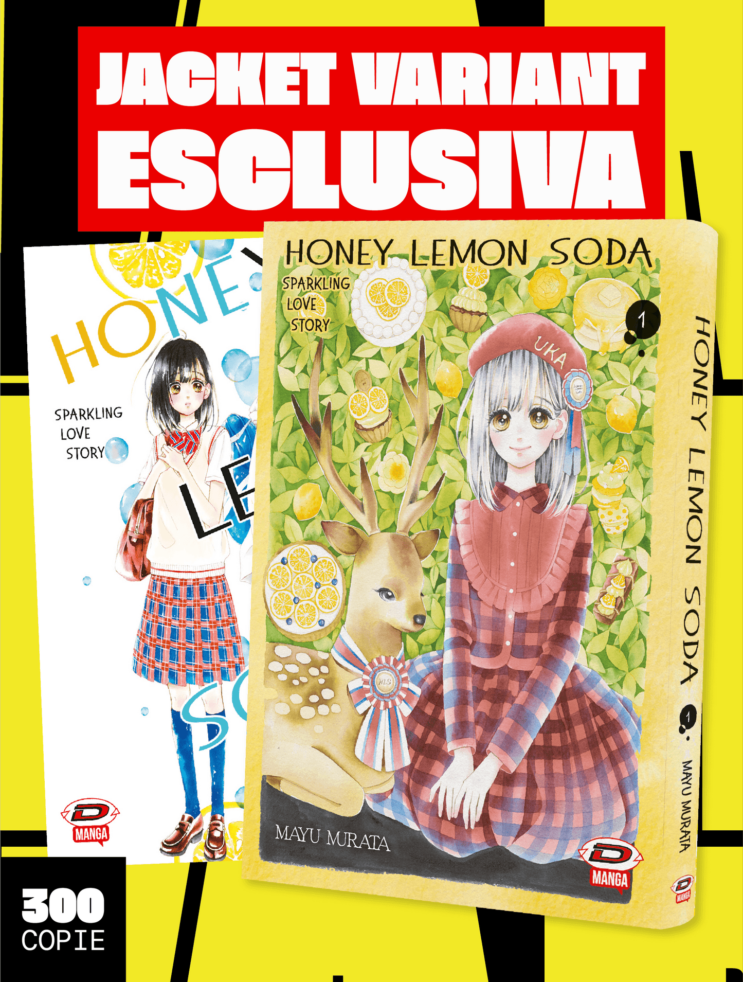 Copertina del manga Honey Lemon Soda volume 1 in edizione Variant esclusiva Mangaverse. Illustrazione shoujo delicata con i due protagonisti in primo piano.
