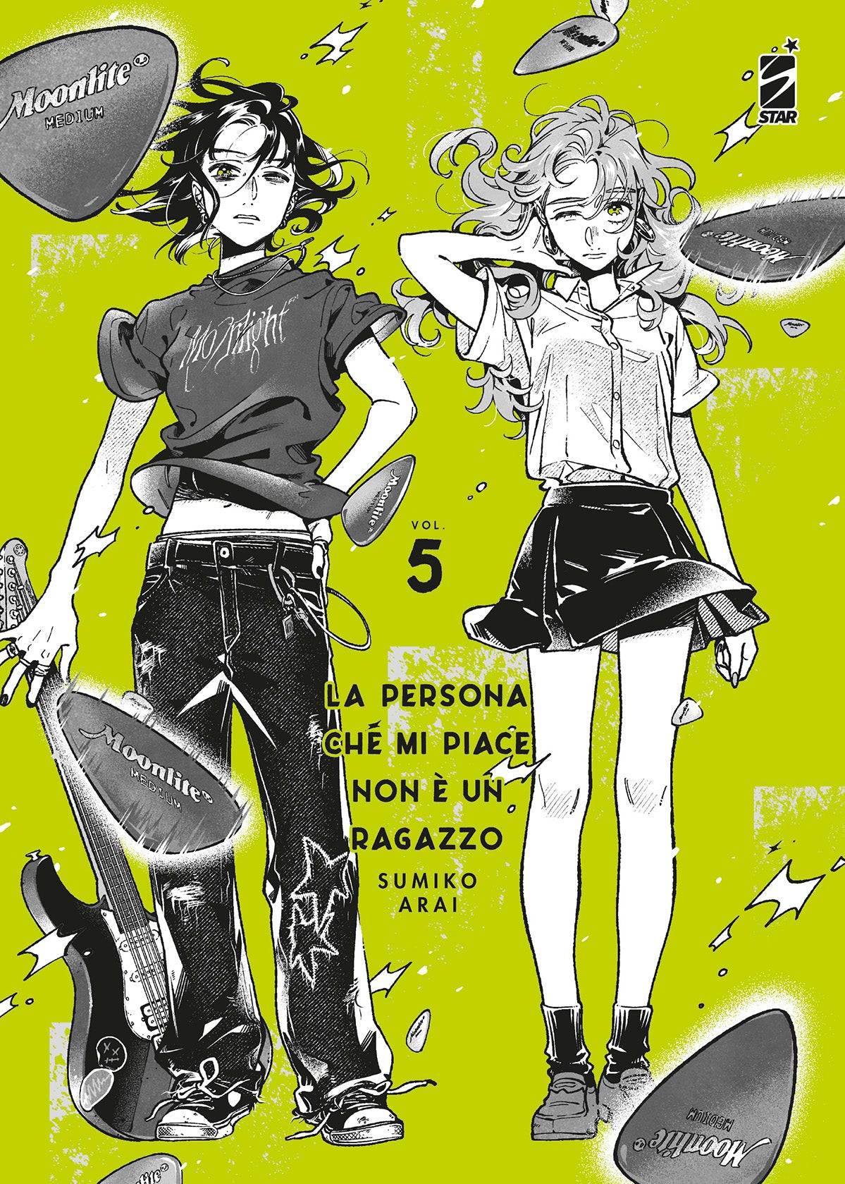 Copertina del manga La Persona Che Mi Piace Non È Un Ragazzo Vol. 3 di Tōma Ishida, con le protagoniste Aya e Mitsuki e riferimenti alla musica o all'estate.