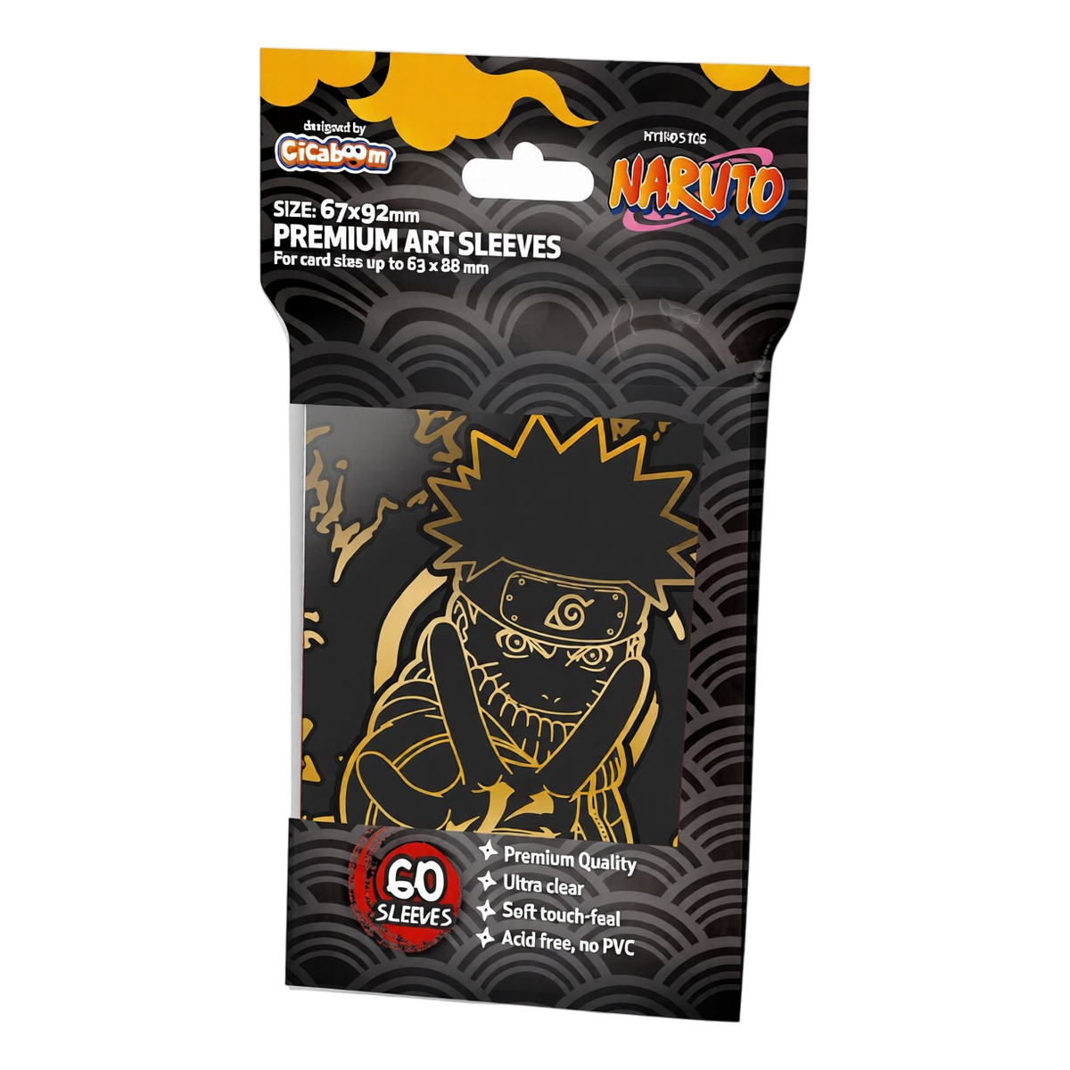Confezione da 60 bustine protettive Naruto Mythos TCG Premium Art Sleeves (Naruto Gold) di Cicaboom in formato Standard Size.