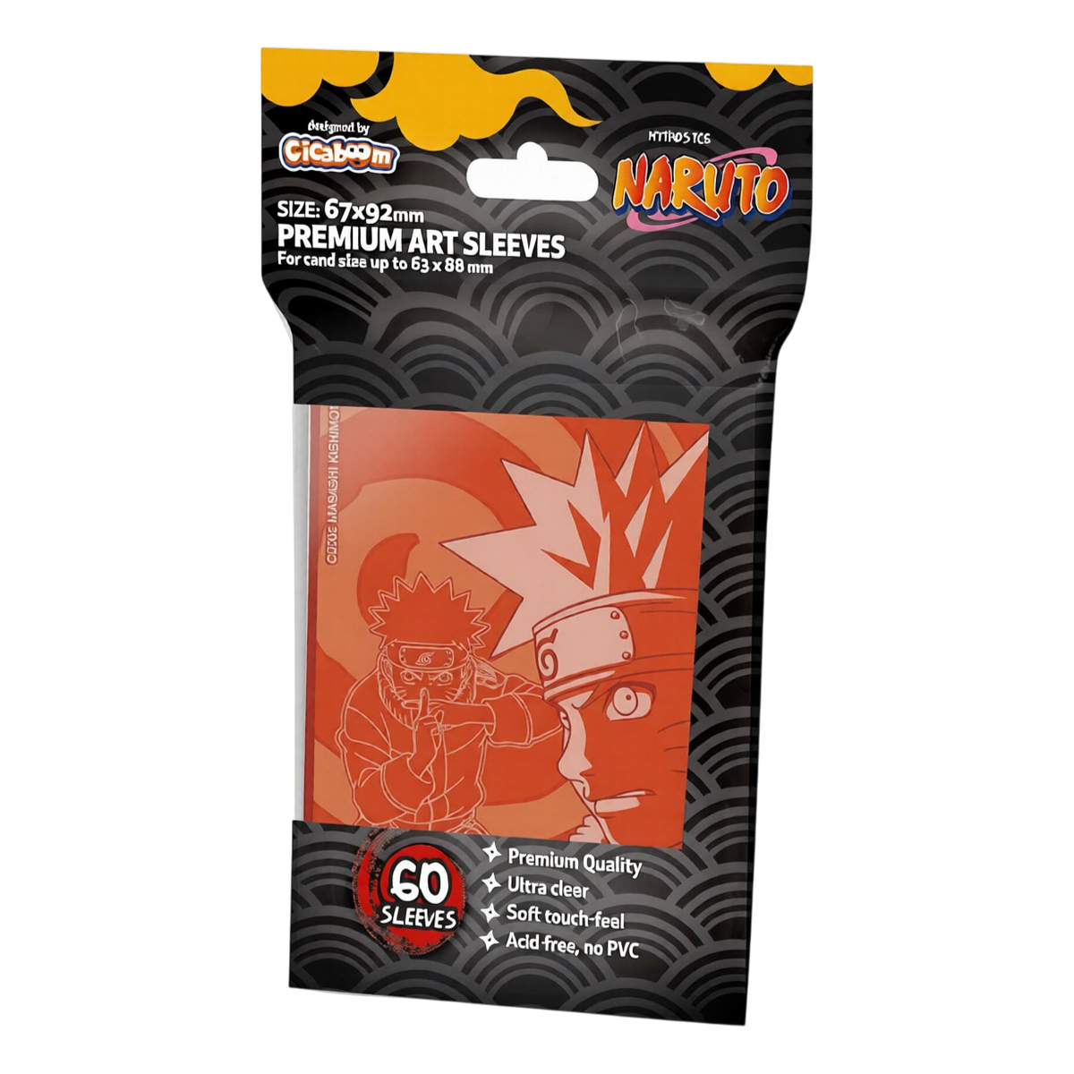 Confezione da 60 bustine protettive Naruto Mythos TCG Premium Art Sleeves (Naruto Orange) di Cicaboom in formato Standard Size.