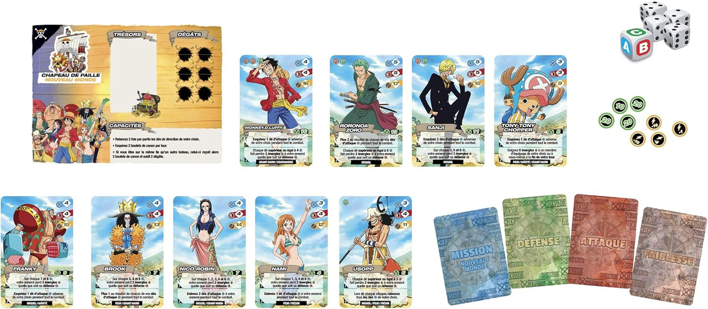 La scatola del gioco da tavolo One Piece Adventure Island edito da Yas!Games, con Luffy e la ciurma in primo piano, il tabellone di gioco colorato e il logo dell'editore.