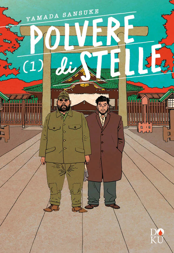 Copertina di Polvere di Stelle Vol. 1 (Coconino Press). Un'illustrazione dal tratto classico che ritrae due uomini: uno corpulento che beve da una tazza e uno più magro e distinto, sullo sfondo di macerie e un cielo stellato.