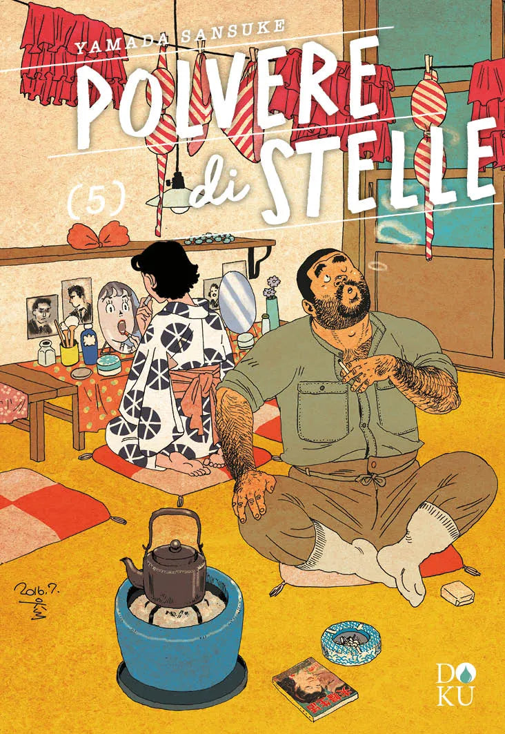 Copertina di Polvere di Stelle Vol. 5 (Coconino Press). Primo piano di un uomo con i baffi, cappello marrone e sciarpa gialla, che guarda verso l'alto con un'espressione malinconica e pensierosa.