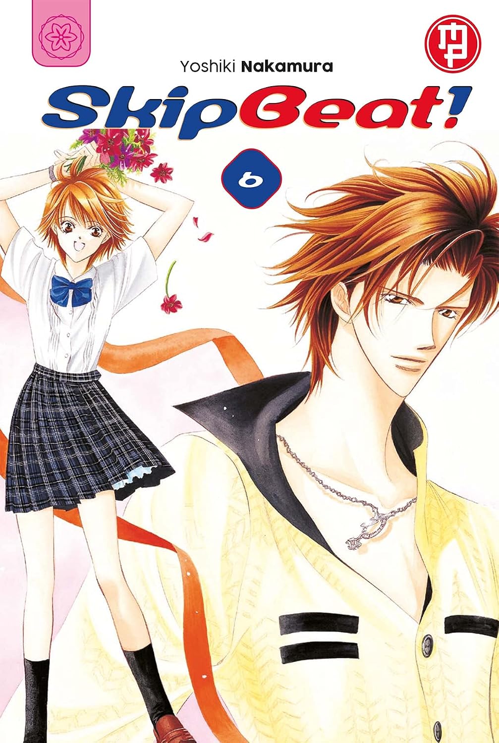 Copertina del sesto volume del manga 'Skip Beat!' di Yoshiki Nakamura, edito da Magic Press. L'illustrazione ritrae Ren Tsuruga in primo piano con cardigan giallo e Kyoko Mogami in divisa scolastica festosa sullo sfondo, sormontati dal titolo e dal numero 6.