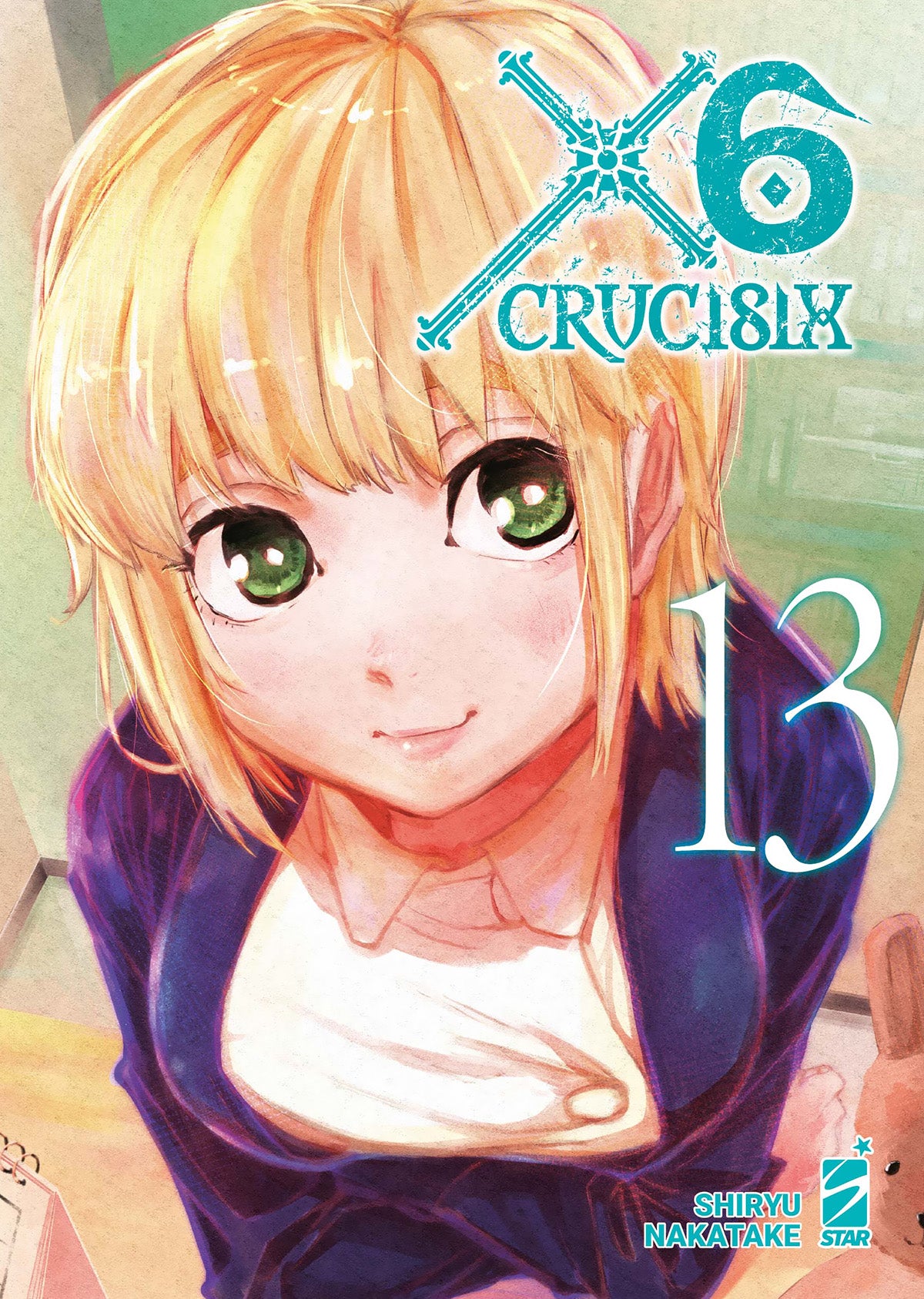 Copertina del manga X6 - Crucisix volume 13. Una ragazza bionda con gli occhi verdi guarda verso l'alto con un'espressione dolce e malinconica.