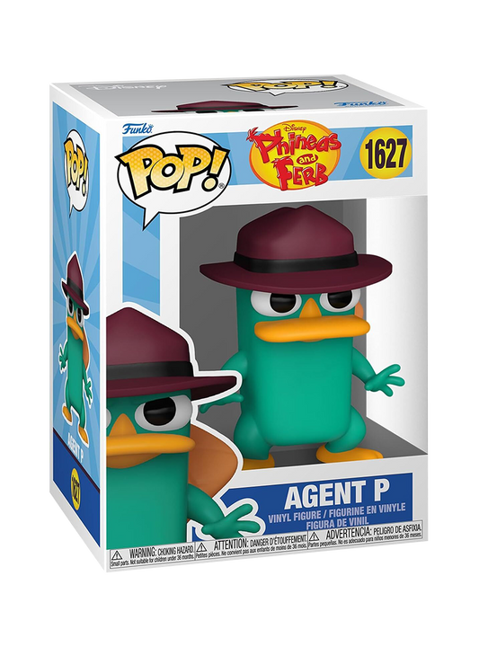 Funko POP! Disney numero 1627 di Agent P (Agente P) da Phineas and Ferb, raffigurato come un ornitorinco verde acqua antropomorfo che indossa un cappello fedora marrone.