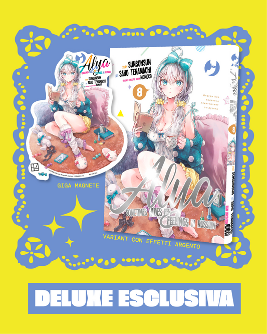 Bundle Deluxe Mangaverse di Alya 8 con giga magnete e manga in copertina variant argentata.