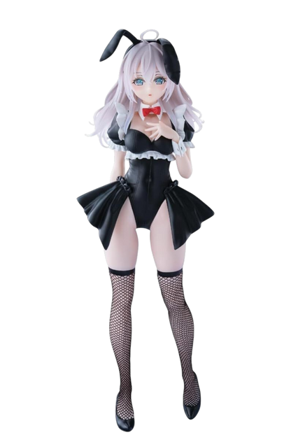 Figure da collezione di Alya (Alisa Mikhailovna Kujou) in versione bunny girl nera con dettagli da maid, calze a rete e capelli argentei.