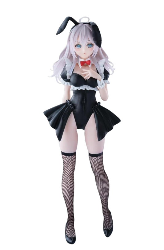 Figure da collezione di Alya (Alisa Mikhailovna Kujou) in versione bunny girl nera con dettagli da maid, calze a rete e capelli argentei.