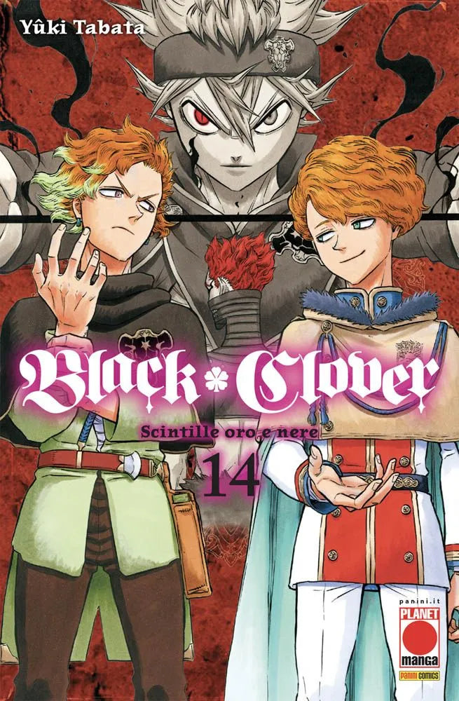 Copertina del manga Black Clover Vol. 14. L'immagine ritrae in primo piano il misterioso personaggio di Xerx (Zora Ideale) con la sua caratteristica maschera che copre la bocca e i capelli rossi. Accanto a lui, Asta e Mimosa in posa da battaglia durante l'esame di selezione. Lo stile grafico è energico e dettagliato, tipico del maestro Tabata.