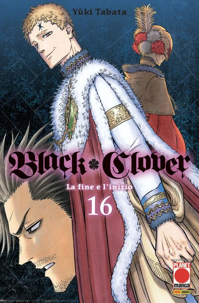 Copertina del manga Black Clover Vol. 16. In primo piano spicca Mereoleona Vermillion, la potente e fiammeggiante capitana reggente del Leone Reale, ritratta con un'espressione carica di grinta e circondata da fiamme vivaci. Lo stile di Yūki Tabata enfatizza l'energia e la dinamicità del personaggio. In alto, il logo ufficiale Black Clover e il marchio Planet Manga.