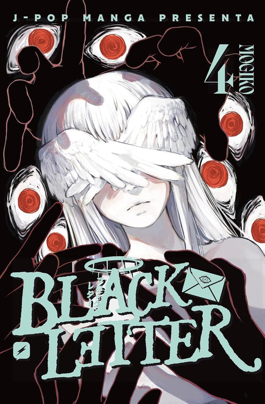 Copertina del manga Black Letter Vol. 4 di Mogiko, con i personaggi Rushi, Tosa e Pher in un'atmosfera tesa e misteriosa di dark fantasy.