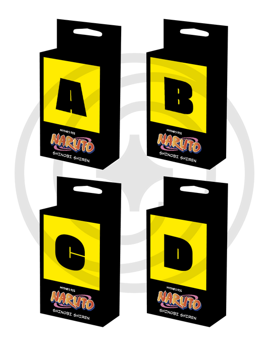 Vista d'insieme del Bundle Team Set Box Naruto Mythos 02 Shinobi Shiren. Confezione 1st Edition in lingua inglese che mostra il design del set 02 e i contenuti inclusi tra booster pack e carte speciali.