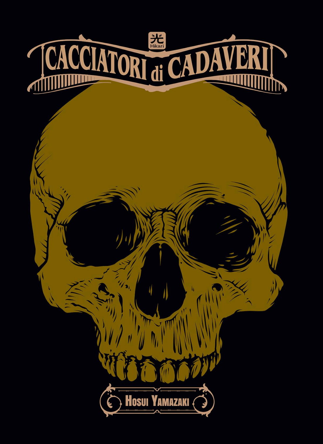 La copertina Variant di Cacciatori di Cadaveri Deluxe, dominata da un inquietante e dettagliato teschio dorato che risalta nettamente sul fondo nero, con il titolo in stile vintage in alto.