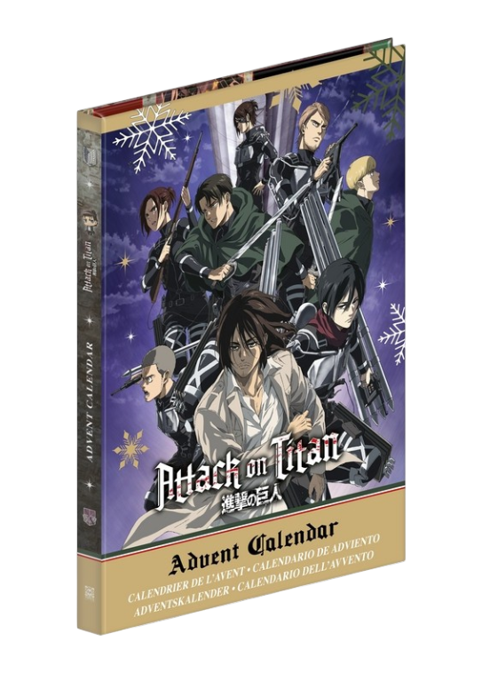 Calendario dell'Avvento Attack On Titan J-GUZU con Eren e Levi in copertina.