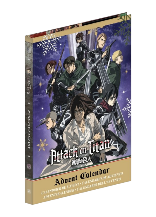 Calendario dell'Avvento Attack On Titan J-GUZU con Eren e Levi in copertina.