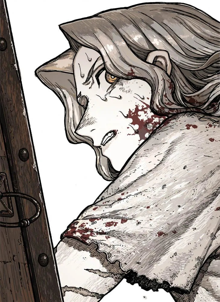 Copertina della Variant Edition del manga Centuria Vol. 1. Un'illustrazione cupa e d'impatto che ritrae il protagonista Julian in un momento di sofferenza e trasformazione. I tratti sono sporchi e dettagliati, tipici del genere dark fantasy, con forti contrasti tra luci e ombre. Il logo del titolo "Centuria" domina la scena con un font solido e graffiato, accompagnato dal bollino "Variant" e dal logo Planet Manga.