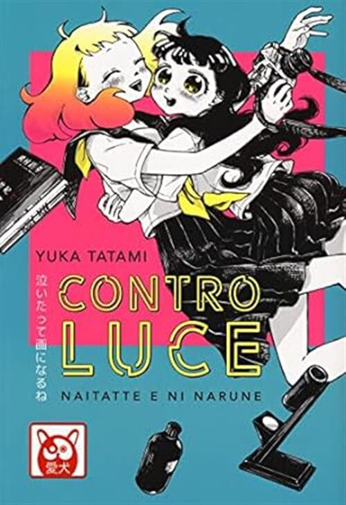 Copertina del manga Contro Luce. Su uno sfondo verde acqua con un grande riquadro rosa acceso al centro, due ragazze si abbracciano felicemente a mezz'aria: una ha i capelli biondi sfumati di arancione e l'altra ha i capelli scuri e stringe una macchina fotografica a tracolla. Intorno a loro fluttuano oggetti legati alla fotografia e in basso a sinistra compare il logo rosso Aiken di BAO.