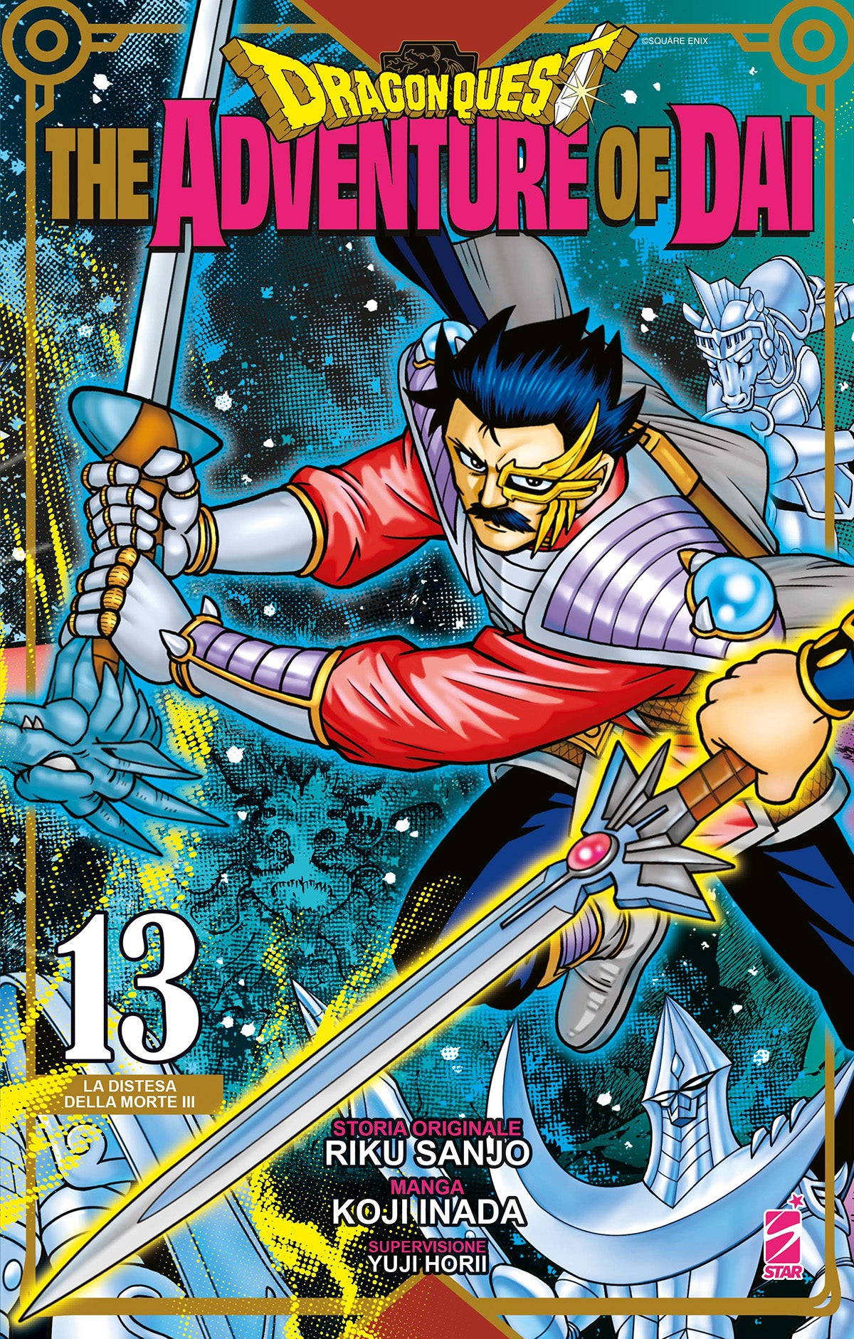 Copertina del manga Dragon Quest The Adventure of Dai volume 13 con guerriero in armatura e spada.