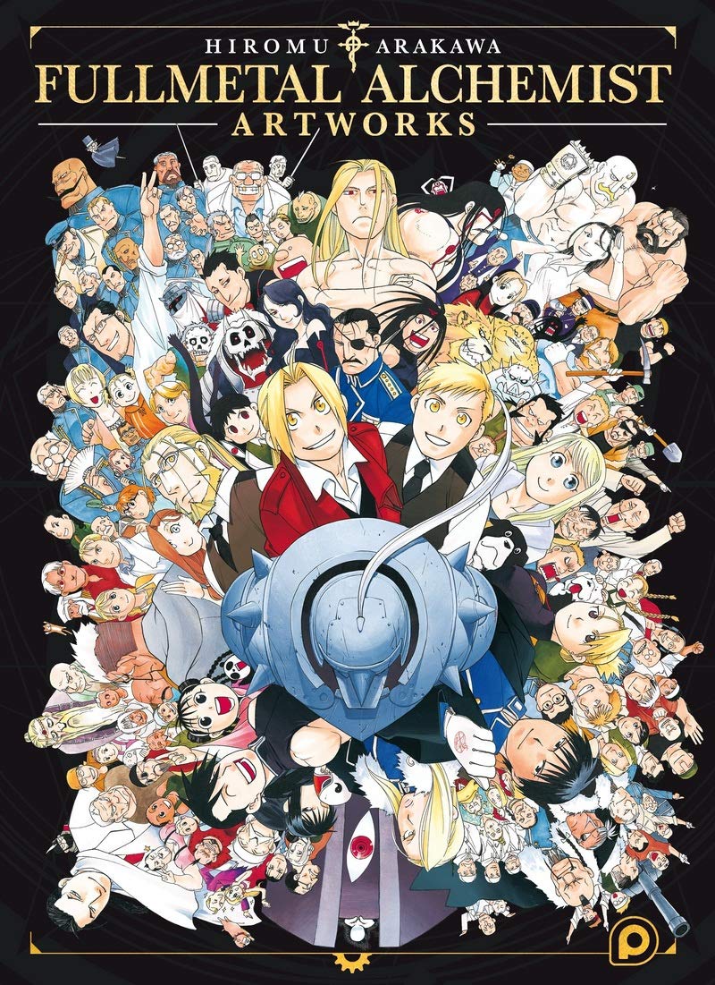 Copertina dell'artbook Fullmetal Alchemist Artworks Hardcover di Hiromu Arakawa, con illustrazioni a colori dei personaggi Ed e Al Elric.