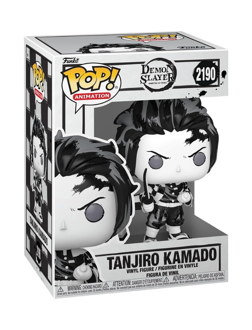 Box del Funko POP! di Tanjiro Kamado da Demon Slayer in edizione Sumi-Ink, colorazione in bianco e nero.