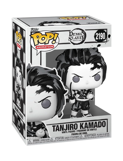 Box del Funko POP! di Tanjiro Kamado da Demon Slayer in edizione Sumi-Ink, colorazione in bianco e nero.