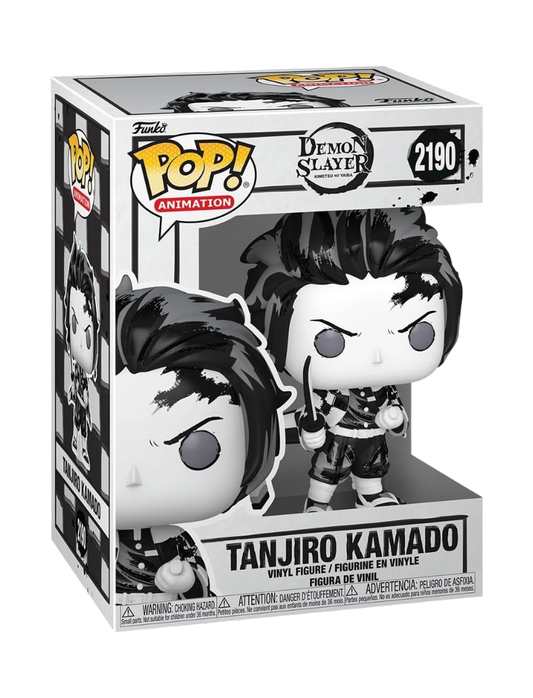 Box del Funko POP! di Tanjiro Kamado da Demon Slayer in edizione Sumi-Ink, colorazione in bianco e nero.