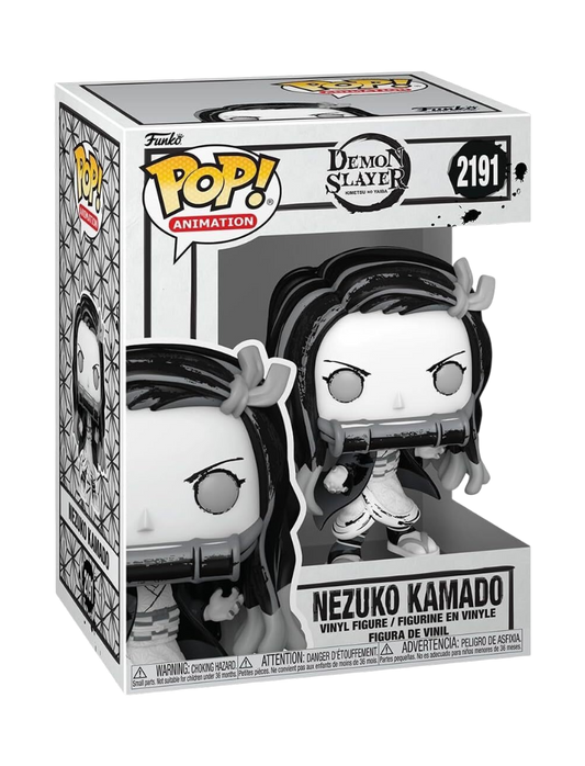 Funko POP! di Nezuko Kamado da Demon Slayer in edizione Sumi-Ink in bianco e nero con effetto pennellata d'inchiostro, con e senza scatola.