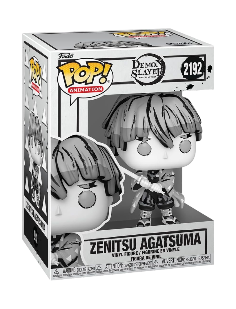 Box del Funko POP! di Zenitsu Agatsuma da Demon Slayer in edizione Sumi-Ink, colorazione in bianco e nero.