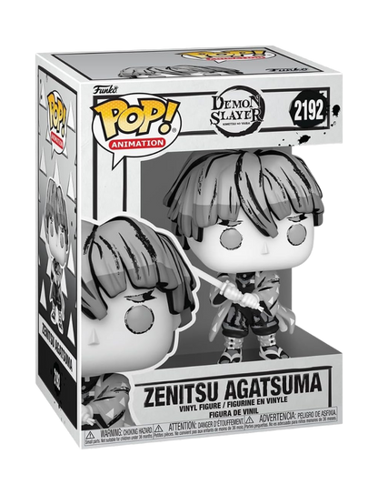 Box del Funko POP! di Zenitsu Agatsuma da Demon Slayer in edizione Sumi-Ink, colorazione in bianco e nero.