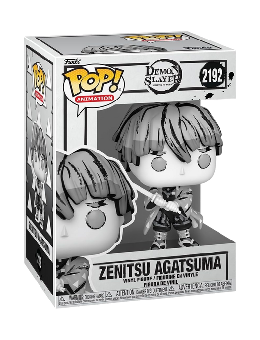 Box del Funko POP! di Zenitsu Agatsuma da Demon Slayer in edizione Sumi-Ink, colorazione in bianco e nero.