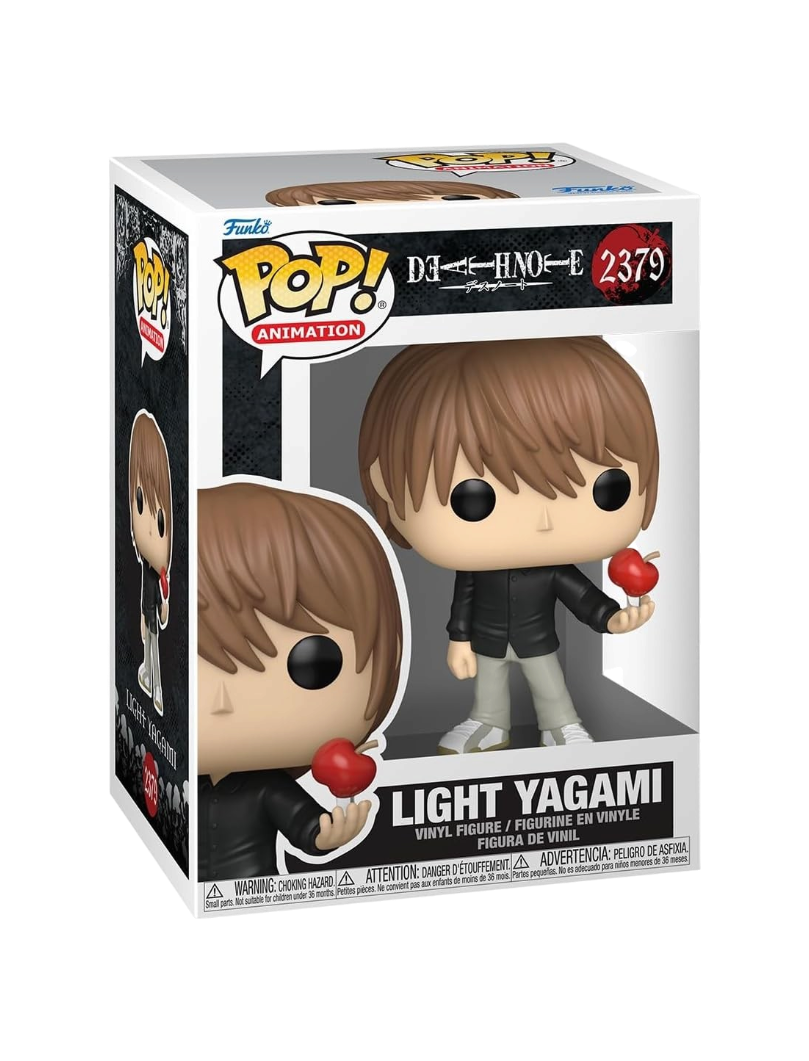 Scatola del Funko POP! Animation numero 2379 di Light Yagami in giacca nera con una mela rossa in mano da Death Note.   