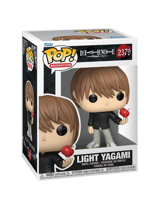 Scatola del Funko POP! Animation numero 2379 di Light Yagami in giacca nera con una mela rossa in mano da Death Note.   