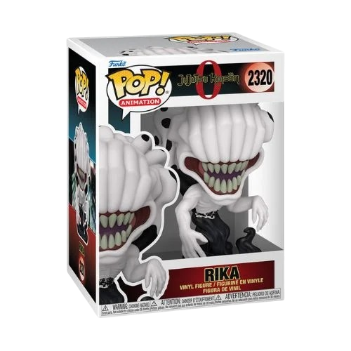 Confezione del Funko POP! Animation numero 2320 di Rika dalla serie Jujutsu Kaisen 0. La figura in vinile all'interno della scatola mostra il mostruoso spirito maledetto di colore bianco, caratterizzato da una bocca gigantesca piena di denti affilati.