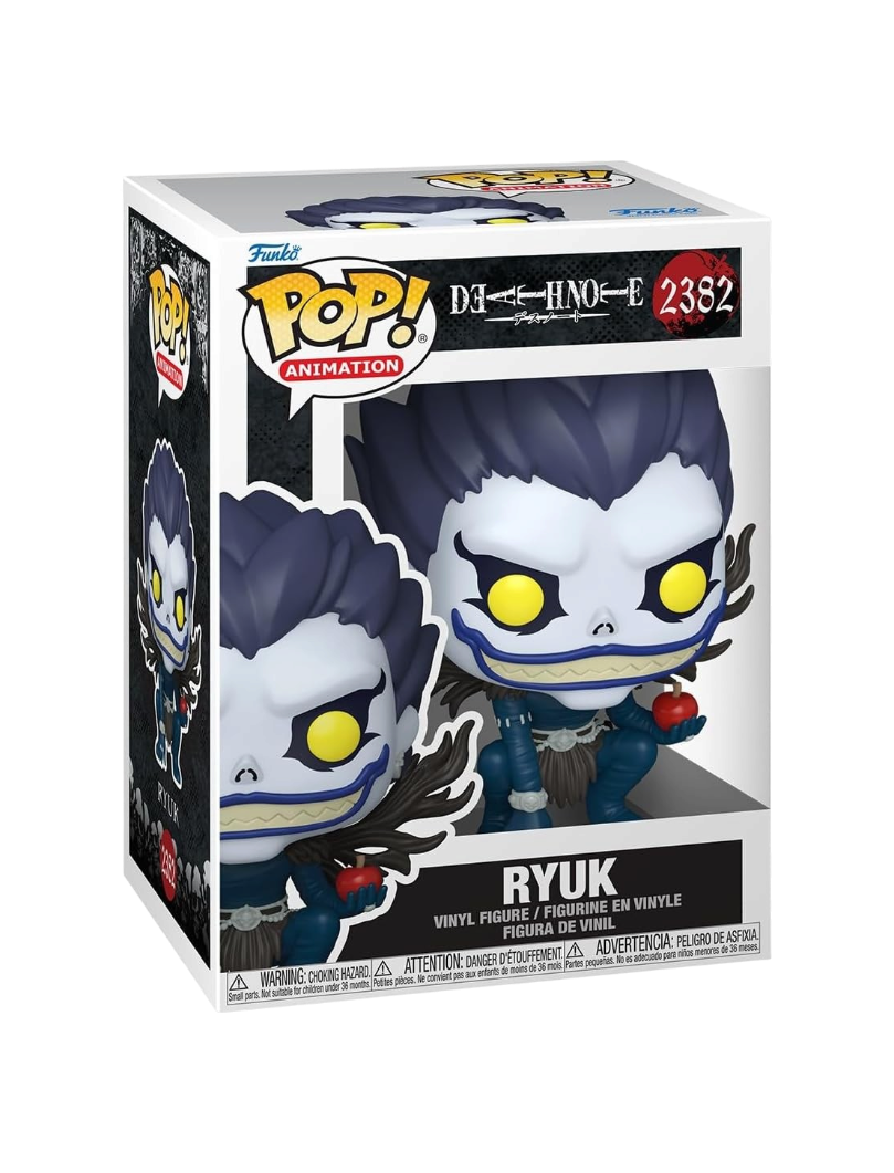 Scatola del Funko POP! Animation numero 2382 di Ryuk accovacciato con una mela rossa in mano da Death Note.   