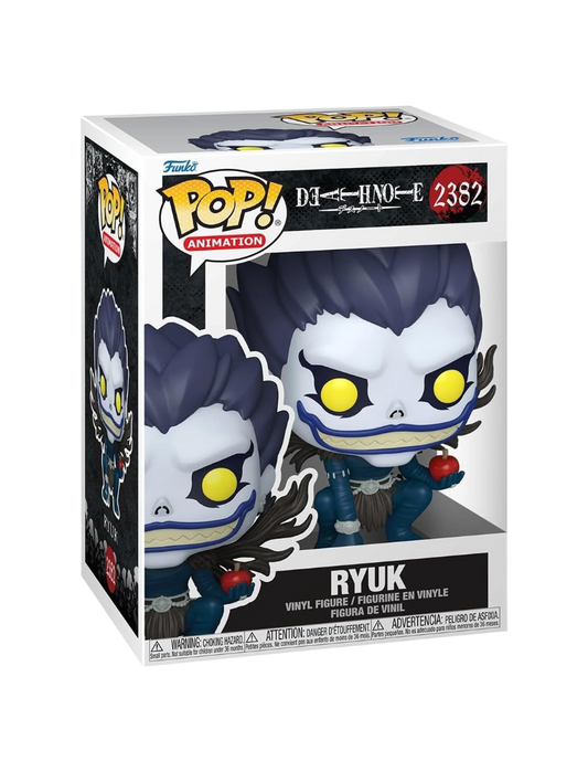 Scatola del Funko POP! Animation numero 2382 di Ryuk accovacciato con una mela rossa in mano da Death Note.   