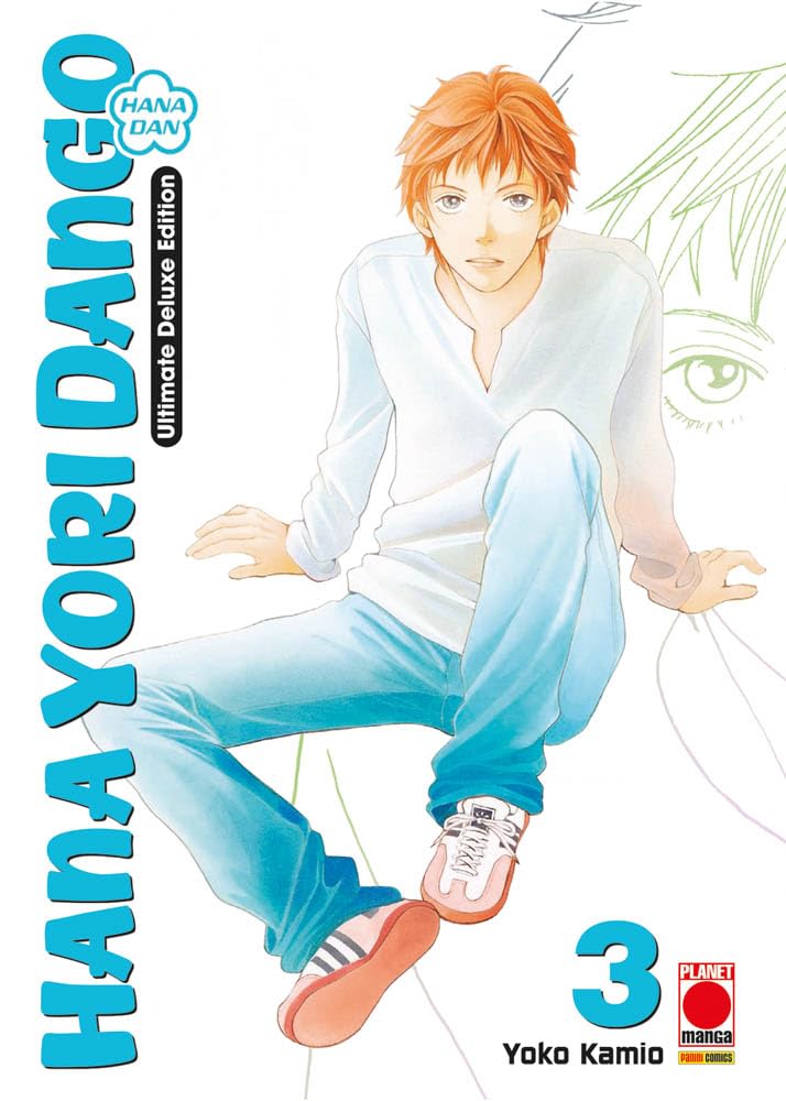 Copertina del terzo volume del manga Hana Yori Dango Ultimate Deluxe Edition. Su uno sfondo bianco pulito, un ragazzo con corti capelli arancioni e una maglia bianca a maniche lunghe è ritratto seduto a terra con jeans chiari e scarpe da ginnastica. Sulla sinistra campeggia in verticale il titolo Hana Yori Dango in grandi lettere azzurre, mentre in basso a destra risalta il numero 3 in azzurro.