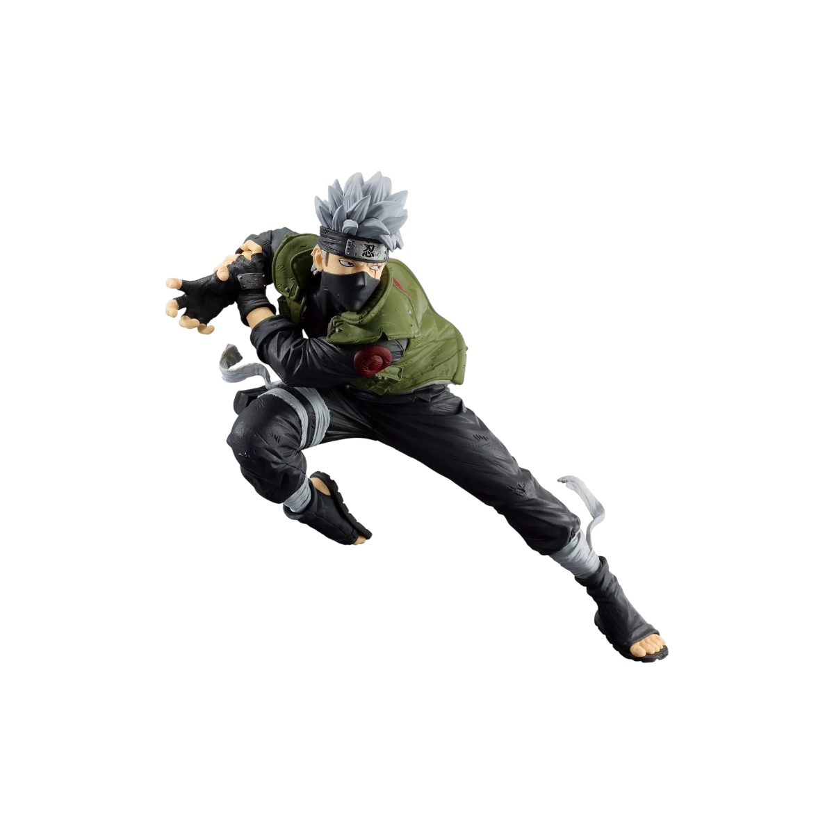 Figure da collezione in PVC di Hatake Kakashi da Naruto Shippuden prodotta da Banpresto in posa di attacco dinamica.