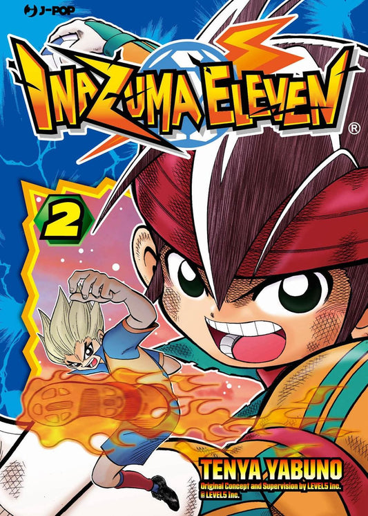 Copertina di Inazuma Eleven Vol. 2 – J-Pop Manga – Mark Evans e la squadra della Raimon Junior High.