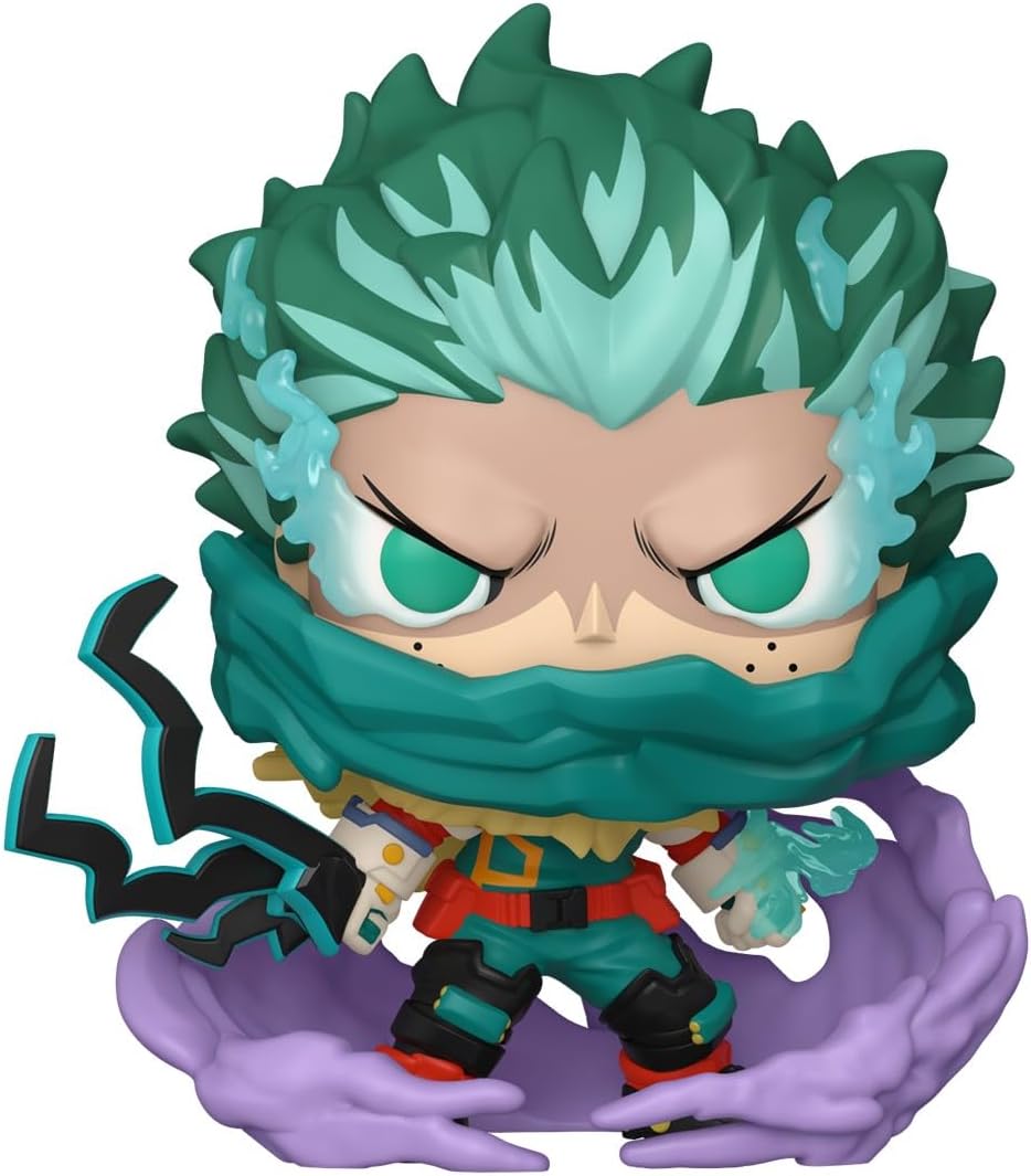 Funko POP! Animation numero 2157 di Izuku Midoriya (Deku) da My Hero Academia, in posa da combattimento dinamica avvolto da fulmini verdi e dai viticci neri del potere Blackwhip.