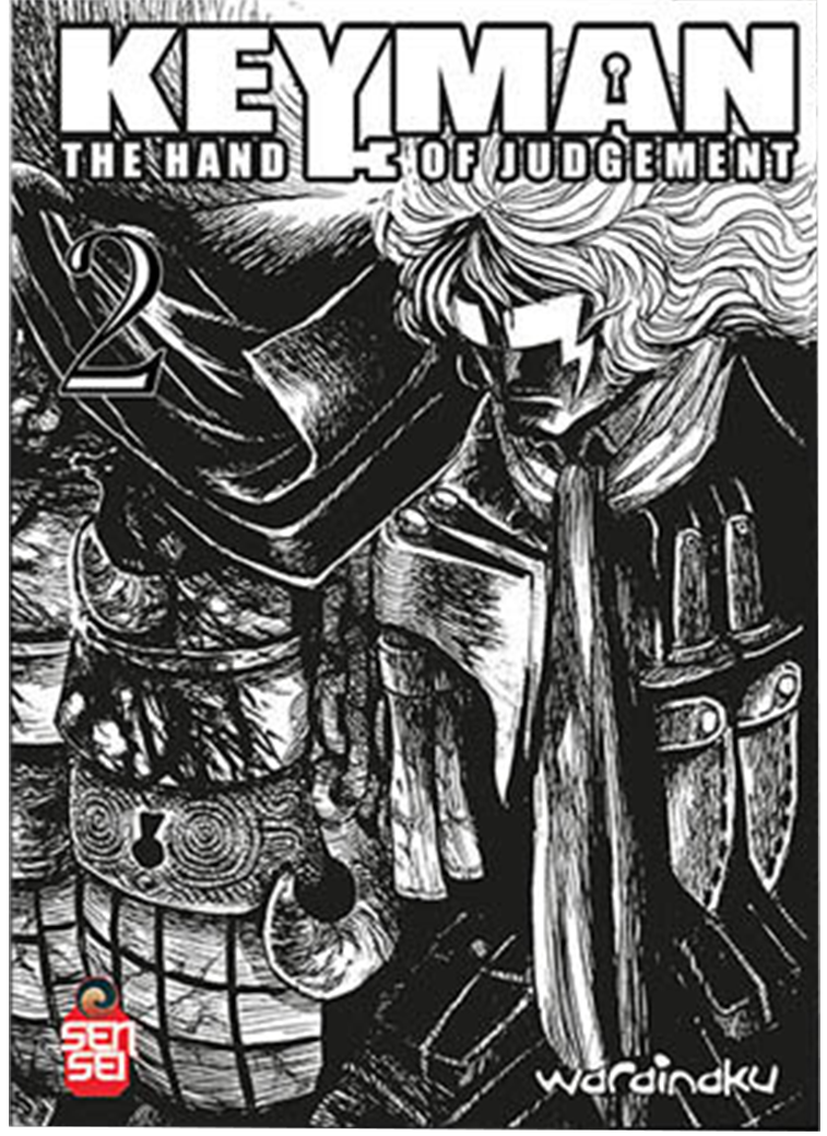 Copertina in bianco e nero della "Powerful Variant" di Keyman - The Hand of Judgement Vol. 2. Illustrazione dettagliata in stile noir di un personaggio dai lunghi capelli chiari.