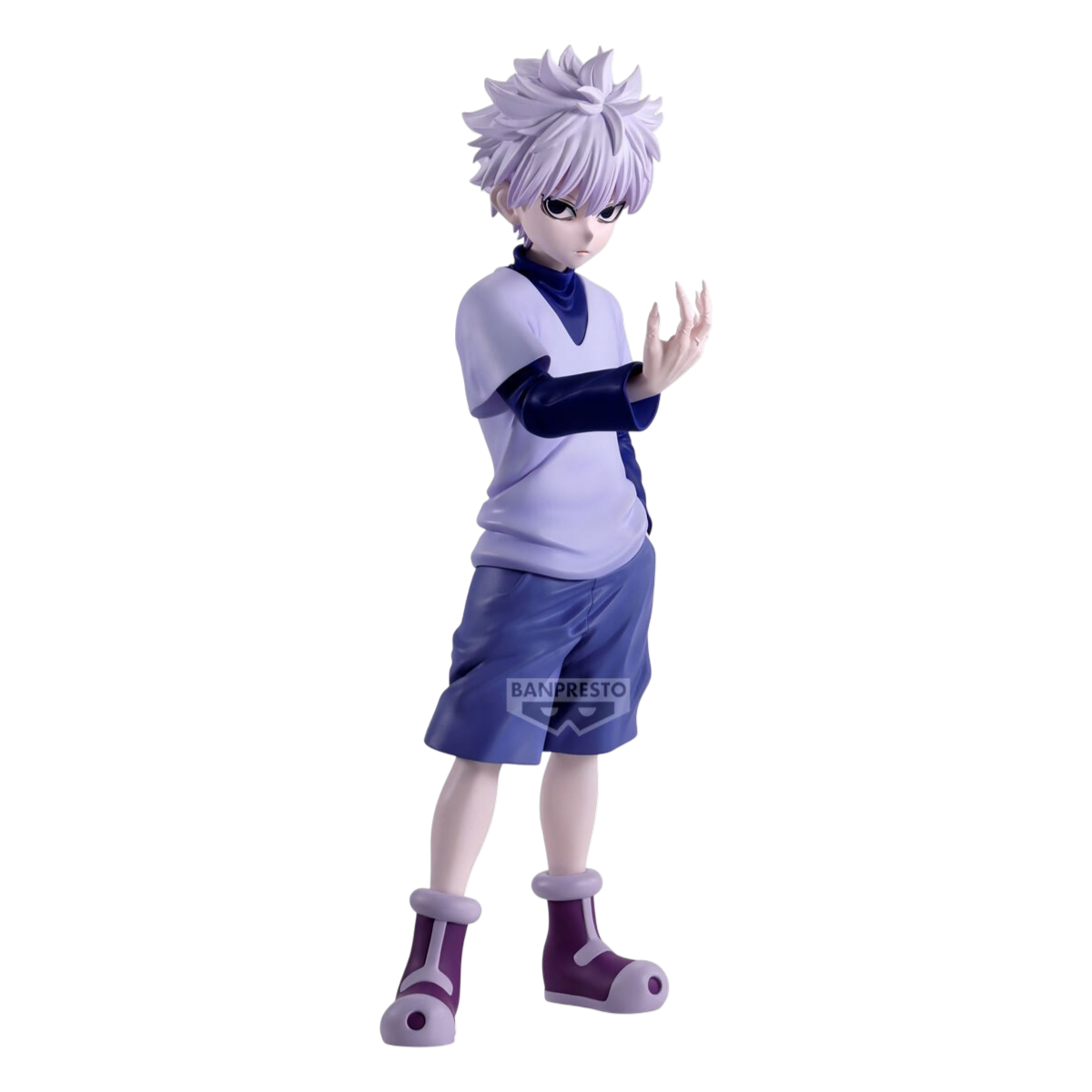 Figure di Killua Zoldyck della linea Grandista di Banpresto. Il personaggio di Hunter x Hunter è ritratto con lo sguardo freddo e la mano con le dita affilate.