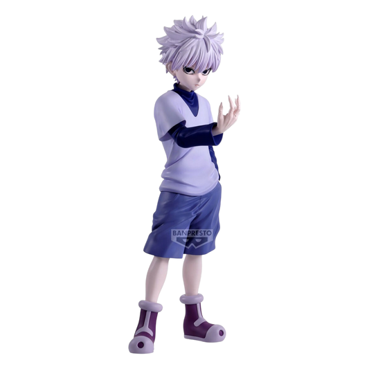 Figure di Killua Zoldyck della linea Grandista di Banpresto. Il personaggio di Hunter x Hunter è ritratto con lo sguardo freddo e la mano con le dita affilate.