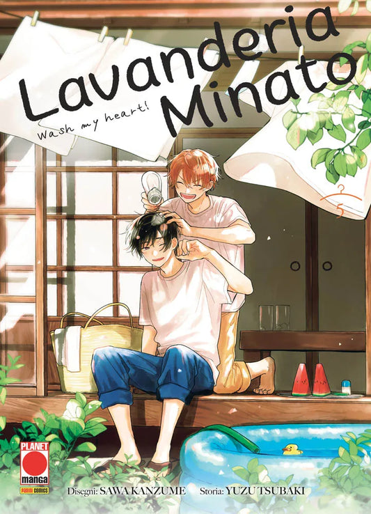 Copertina del manga Lavanderia Minato Wash my heart Volume 5 di Yuzu Tsubaki e Sawa Kanzume edito da Panini Planet Manga