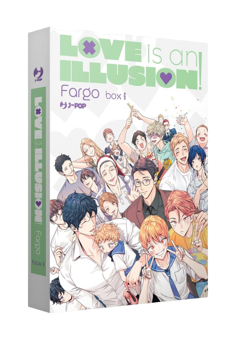 Immagine del cofanetto Love Is An Illusion! Box 6 di J-POP Manga. Il box bianco presenta un'illustrazione corale con numerosi personaggi della serie che sorridono.
