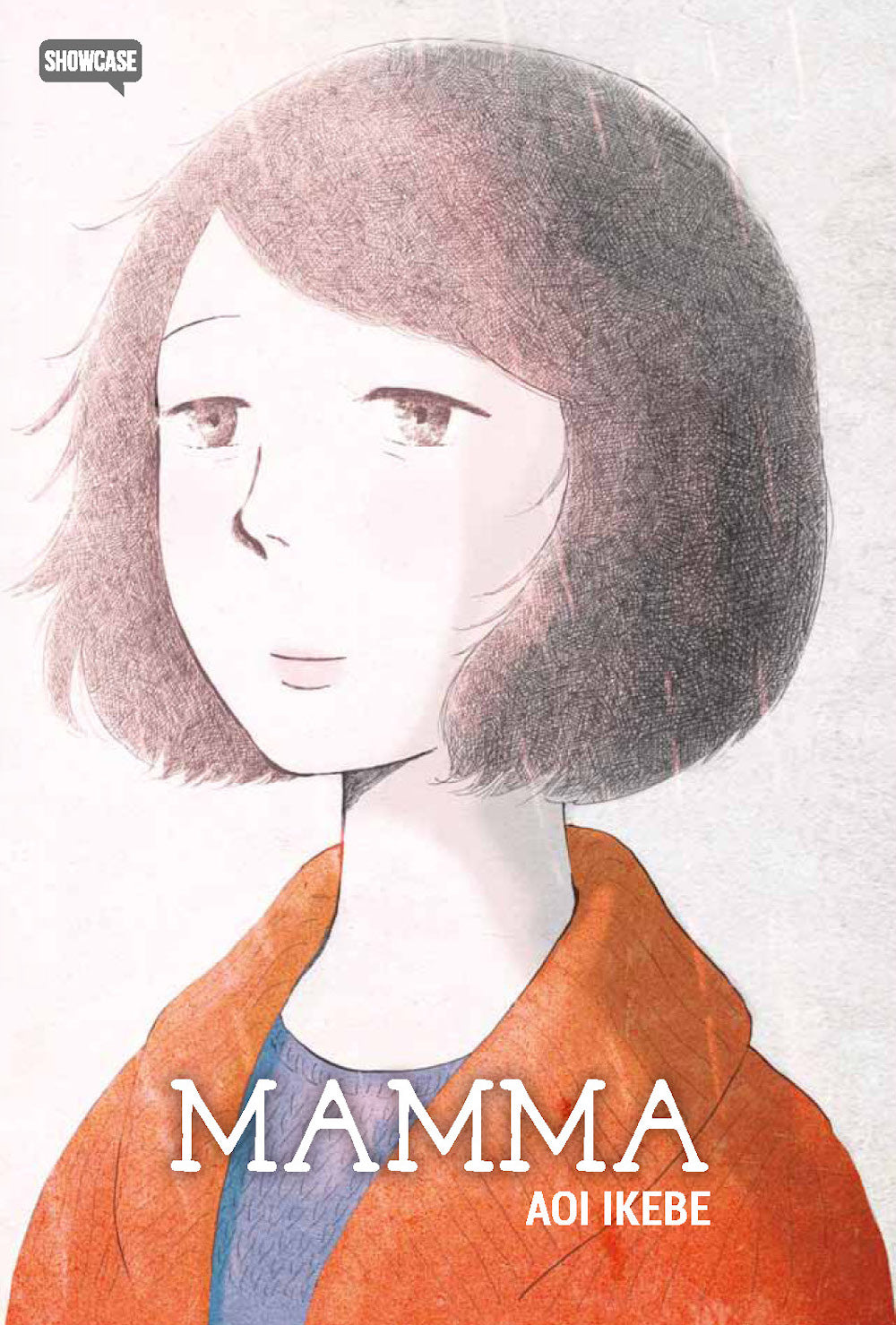 Copertina in italiano del manga 'Mamma' di Aoi Ikebe, edito da Dynit Manga per la linea Showcase. L'illustrazione dal tratto delicato a matita mostra il primo piano di una donna dai capelli corti castani con un'espressione dolce e serena, indossante una maglia blu e un cappotto arancione.